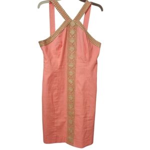 Lilly Pulitzer Elegant Coral Dress with Gold Accents - 10 Spring Garden (Damaged